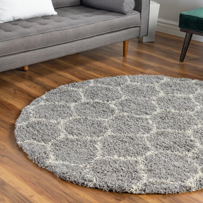 Tapis rouge à longs poils Ruby Trellis Red Barrel Studio®, Rond 7 pi 10 po