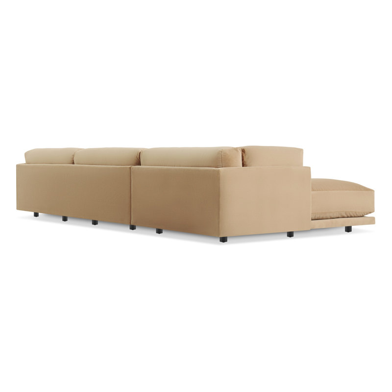 Sunday Chaise Sectional, Camel Velvet Polyester Blend, Left Hand Facing