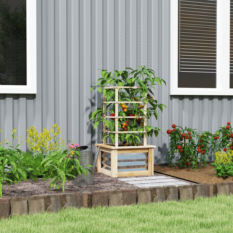Lit de jardin surélevé galvanisé pour jardinière, lit de jardin surélevé en bois avec treillis, pour jardin, patio