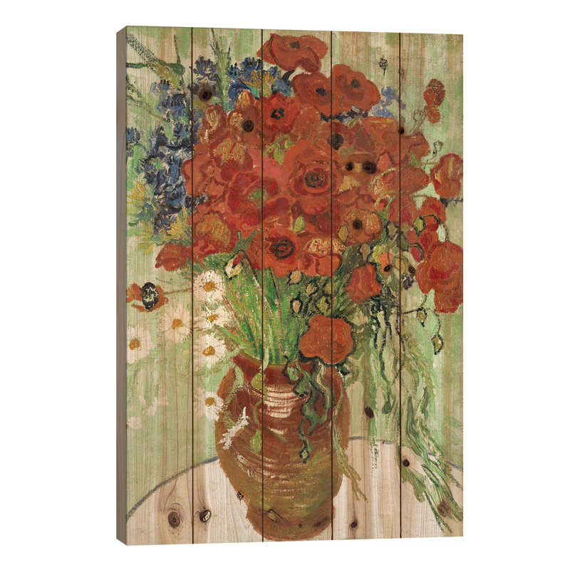 Vase avec marguerites et coquelicots par Vincent Van Gogh - impression sur bois sans cadre