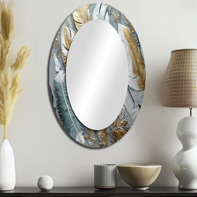 Miroir mural oval doré à plumes dorées V