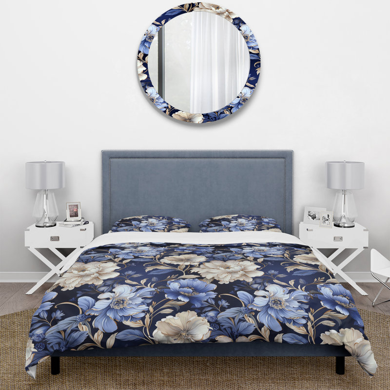 Cobalt Cameo Delight Victorian Pattern II - Ensemble de housse de couette à motif floral