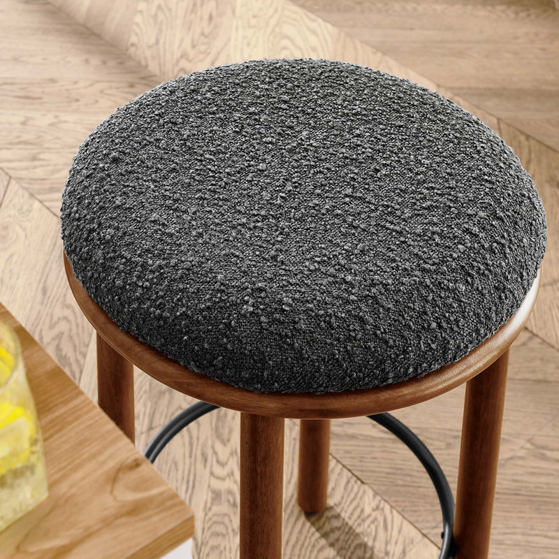 Walnut Charcoal Backless Wood and Metal Counter Stools, Set of 2