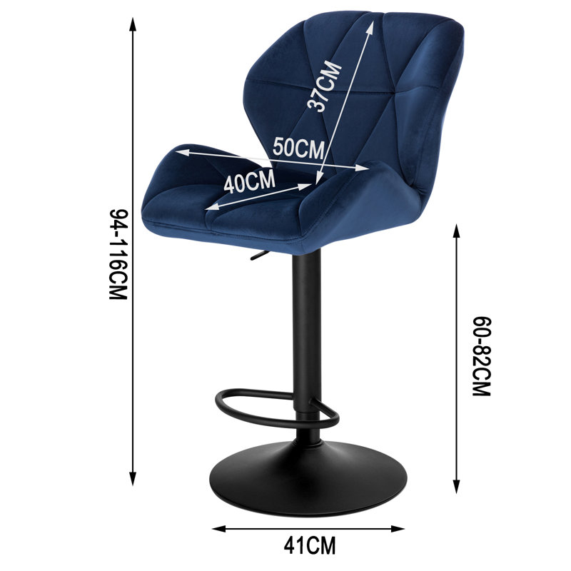 Dequavious Swivel Upholstered and Velvet Adjustable Height Bar Stool with Steel Frame, Blue, 4