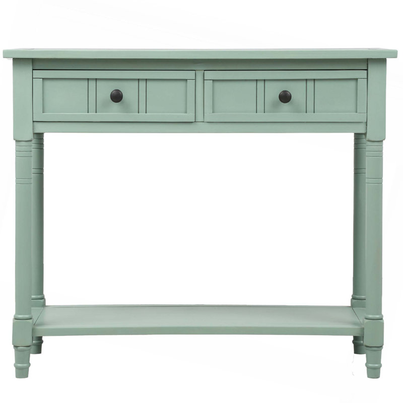 Console de style traditionnel avec deux tiroirs et une tablette inférieure, Vert menthe