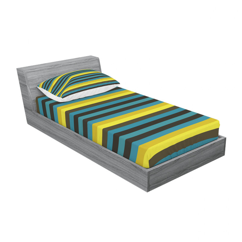 Microfiber Abstract Sheet Set, Twin XL Sheet Set with Fitted Sheet, Striped, Teal/Yellow