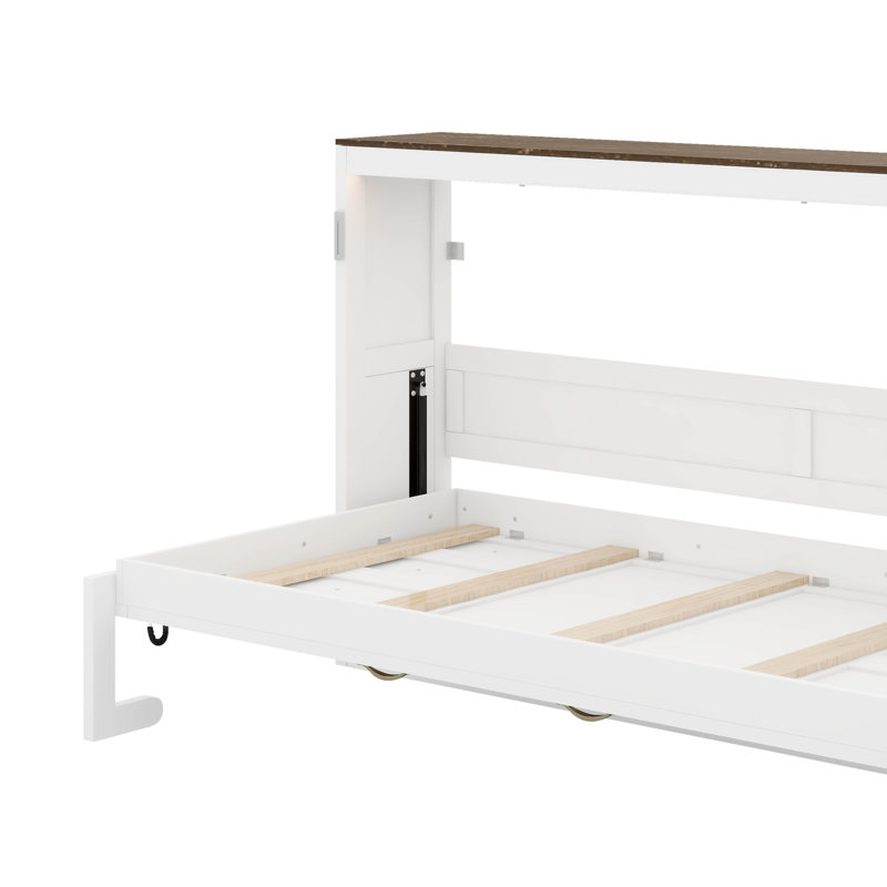 Lit escamotable simple avec lumière DEL, Blanc / Brun