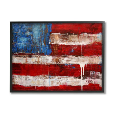 «Rustic United States Flag with Dist Paint Paint Drip» par Erin Ashley - reproduction d'art