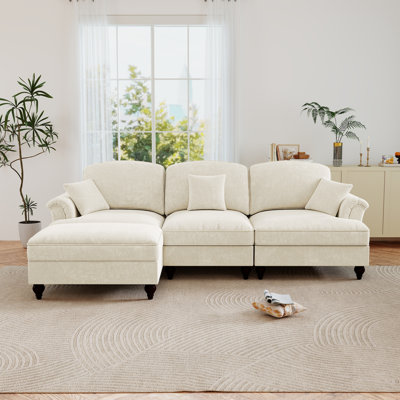 4 Piece Upholstered L-Shaped Modular Sectional Sofa With Ottoman,Deep Seat Cloud Couch With Removable Ruffles Pleats Skirt by Alcott Hill
