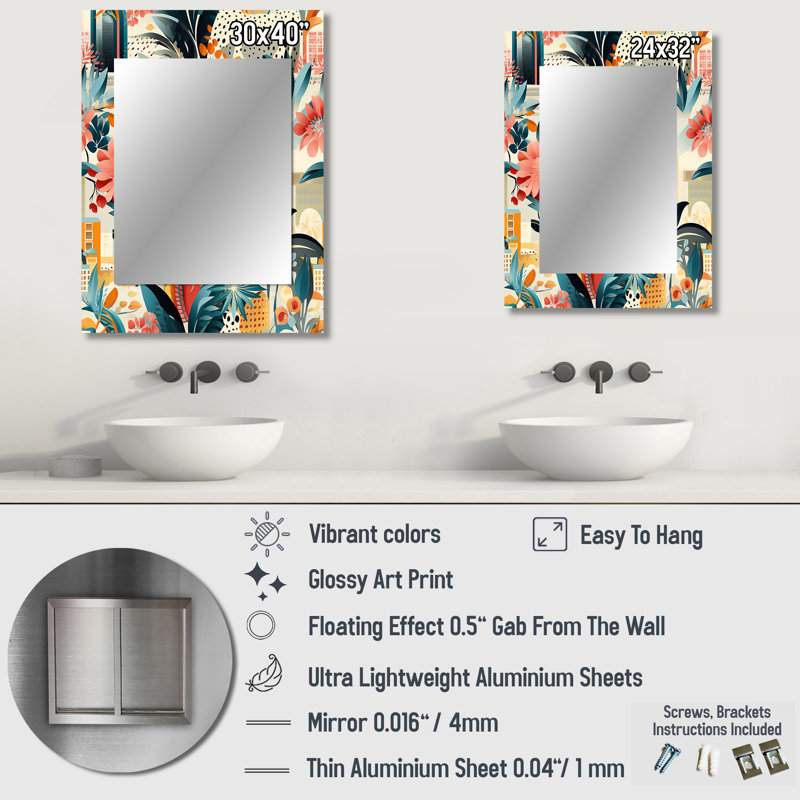 Azai Urban Jungle City, motif tropical - miroir mural tropical unique, botanique, miroir floral, impression d'art en métal