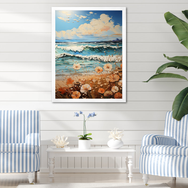 Beach Breeze Pointillism I - impression, H 20 po x l 12 po x P 1 po, Cadre photo blanc