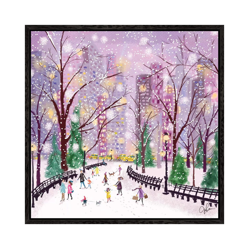 Snowy Night 1 Piece Painting on Canvas, 66.04cm H x 66.04cm W x 3.81cm D, Black Framed