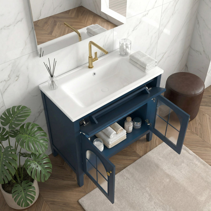 Meuble-lavabo de salle de bain 35,6 po Mid-Century