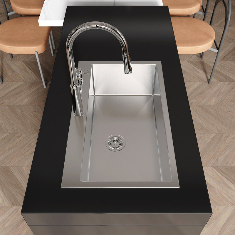 Évier de cuisine en acier inoxydable, lavabo simple sur pied en nickel brossé 32 po x 19 po, avec drain et crochet standard américain, LS-SSBR02