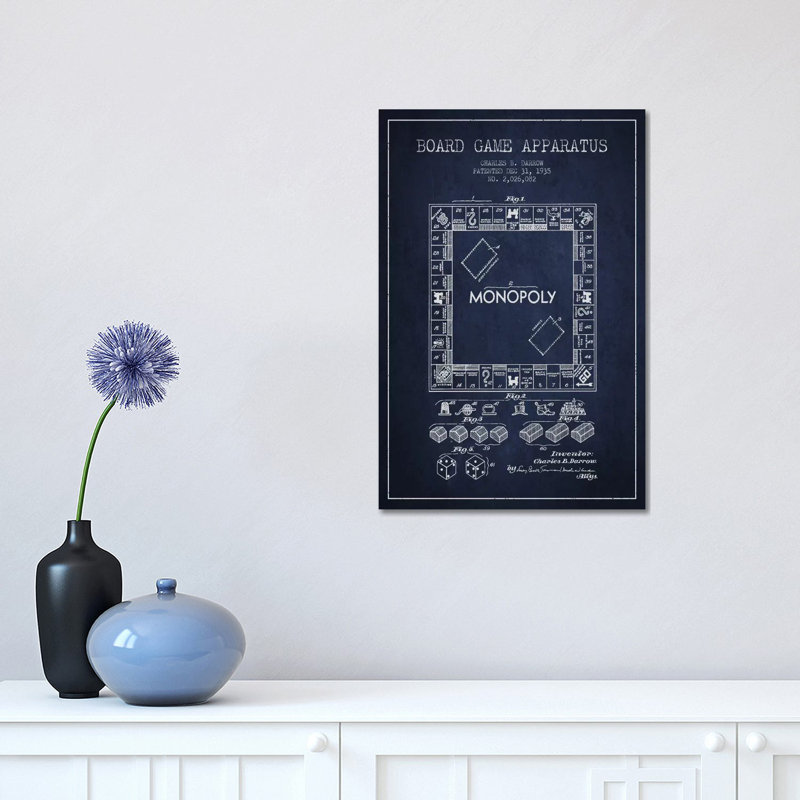 «Monopoly», brevet bleu marine par Aged Pixel - impression sur toile tendue, H 18 po x l 12 po x 1,5 po