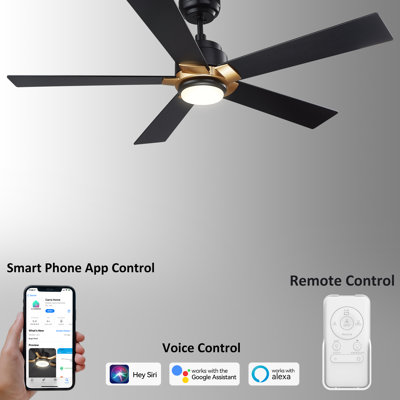 Ventilateur de plafond intelligent 52 po avec lumières DEL, télécommande, moteur à courant continu et tige verticale 