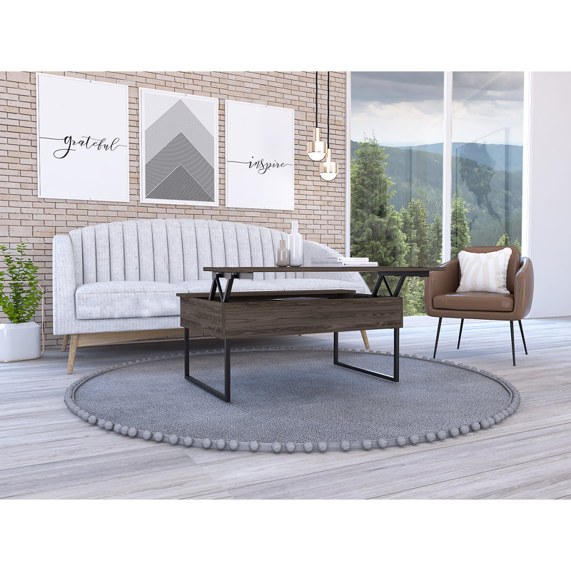 Table basse à plateau relevable, deux pieds - noyer foncé