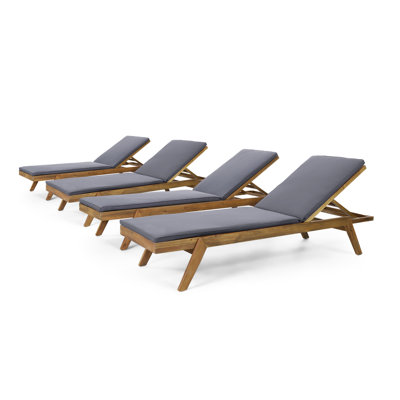 Brayhan Outdoor Acacia Wood Chaise Lounge , Cushion Included