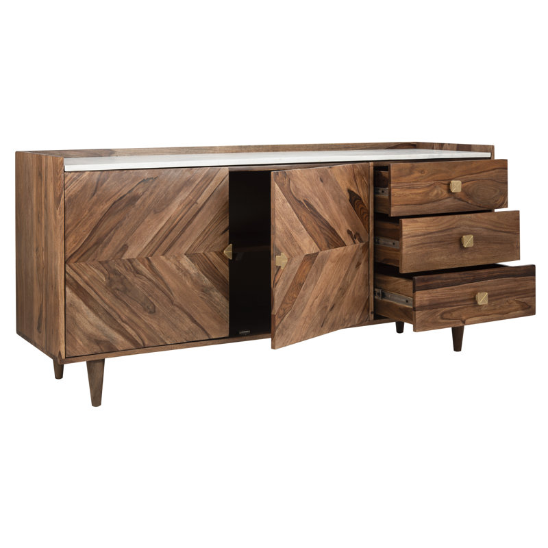 Buffet en bois d'acacia massif Lola-Mae, Naturel / Blanc