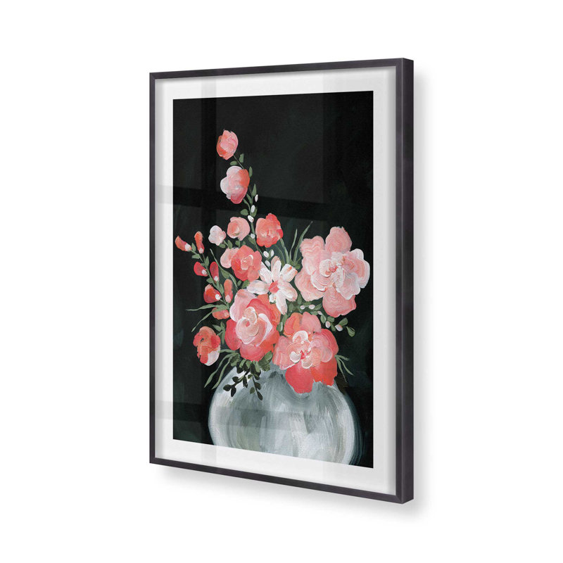 Fleurs délicates de corail I, H 15,25 po x l 12,25 po x P 1,25 po, Cadre en zinc patiné