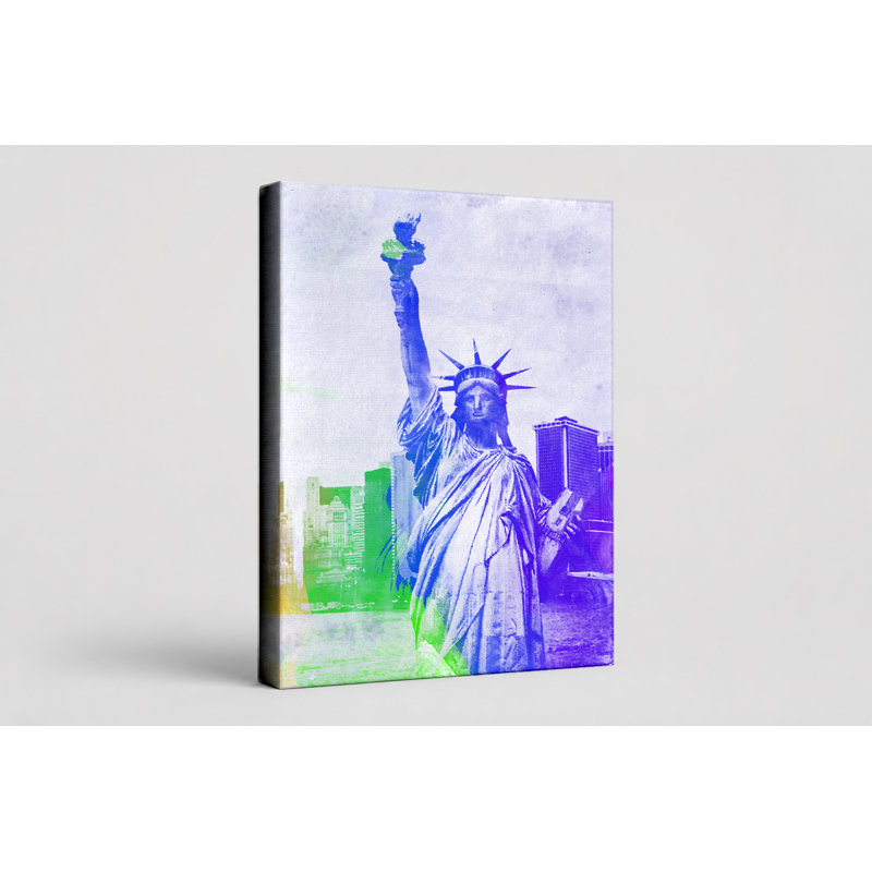 Statue de la liberté, arc-en-ciel, art mural, 16" W x 20" H