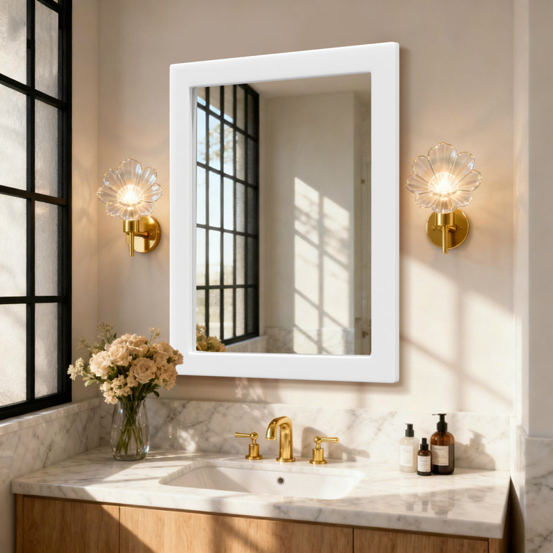 Wooden Frame Flat Mirror, 40" x 30", White