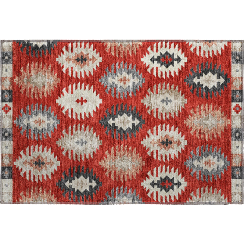 Premium Machine Washable Prisco Red Rug, Rectangle 1'8" x 2'6"