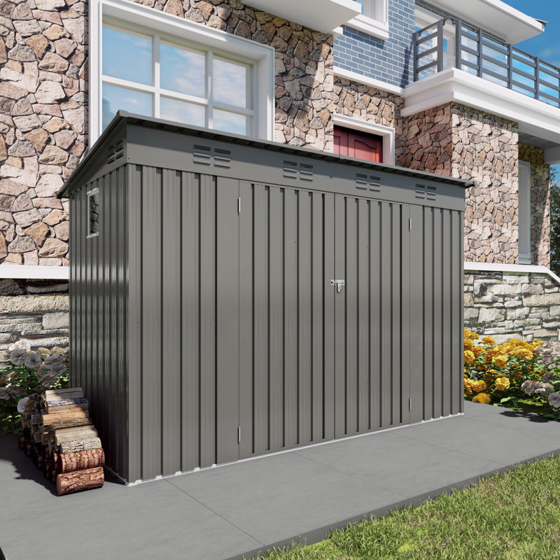 4FT x 9 FT Outdoor Lean-To Shed, Metal Garden Shed Tool House - 6 vents and 2 Swing Doors