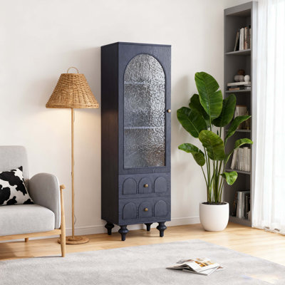 62.99" Tall Storage Cabinet Display Cabinet with Tempered Glass Door, Two Drawers and an Adjustable Shelf Spacious Storage Solutions, for Living Room, by Alcott Hill