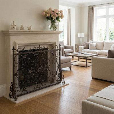 Pare-étincelles en fer 35 po H x 45 po avec filet de protection pour salon