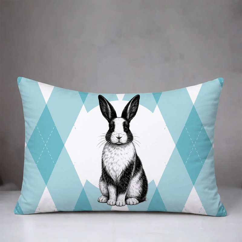 Rabbit Indoor/Outdoor Reversible Pillow, 20x14, Teal