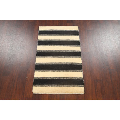 One-of-a-Kind 2'6" x 4'3" New Age Rectangle Wool Area Rug in Beige and Black