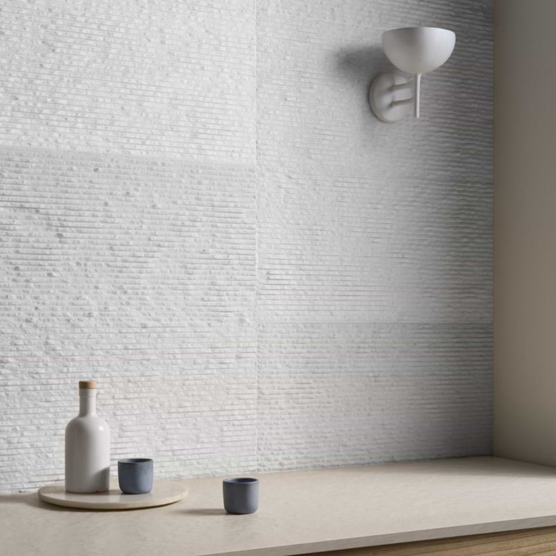 Rakestone 12x24 3D Honed Limestone Stone Tile, Bianco Ice White, Marble, Split Textured