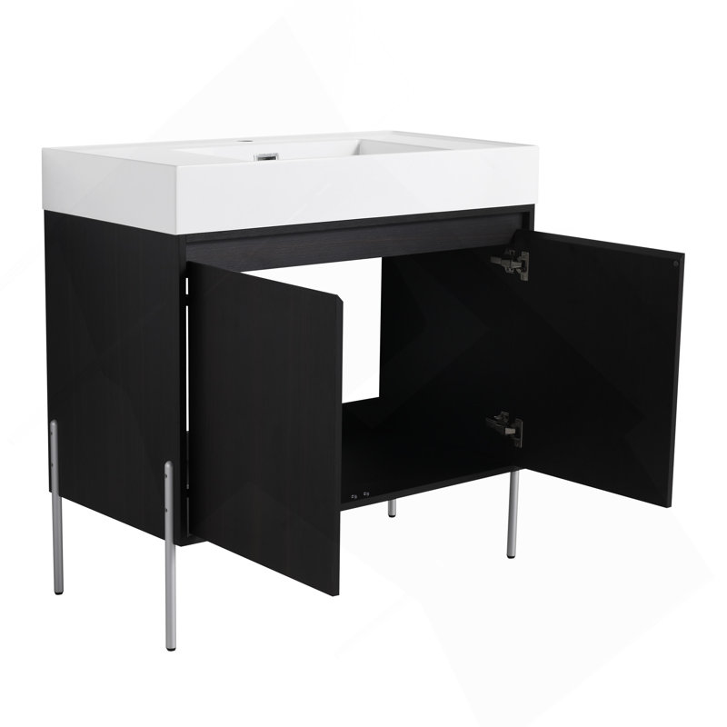 Meuble-lavabo sur pied 36 po avec lavabo en résine, armoire de rangement avec portes à fermeture douce, 36"