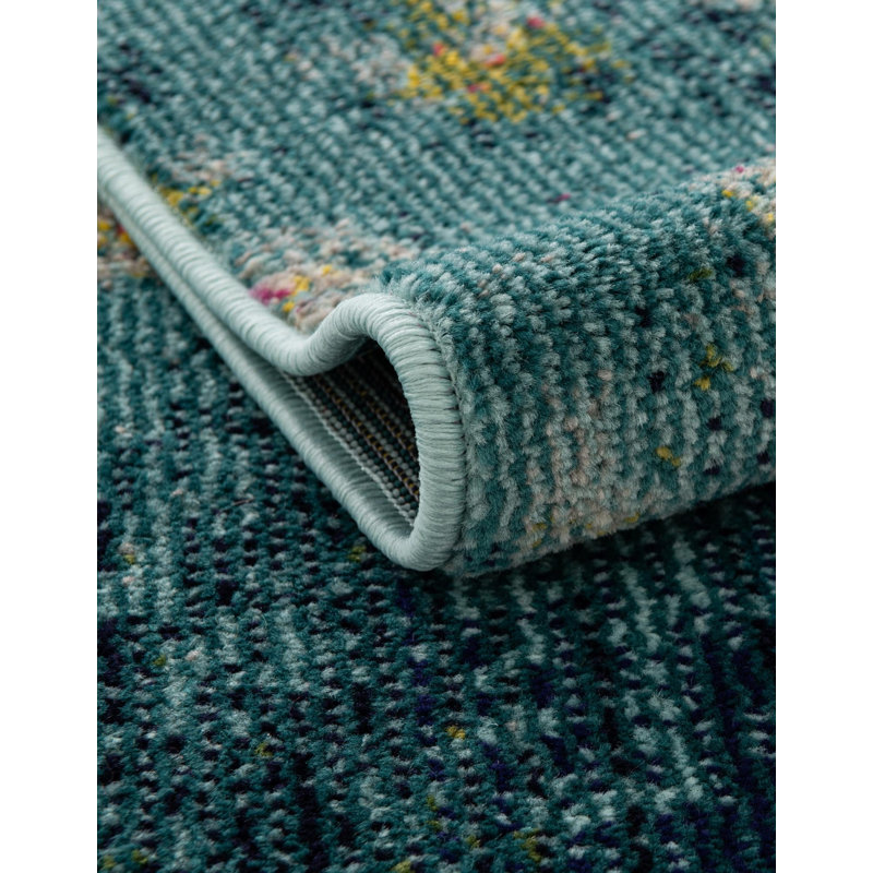 Tapis bleu marine à motif animalier Esposito, Rectangle 4 pi 1 po x 6 pi 1 po
