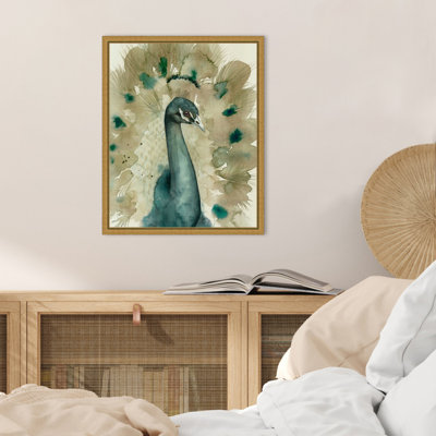 Sepia Peacock I by Grace Popp Framed Canvas Wall Art Print
