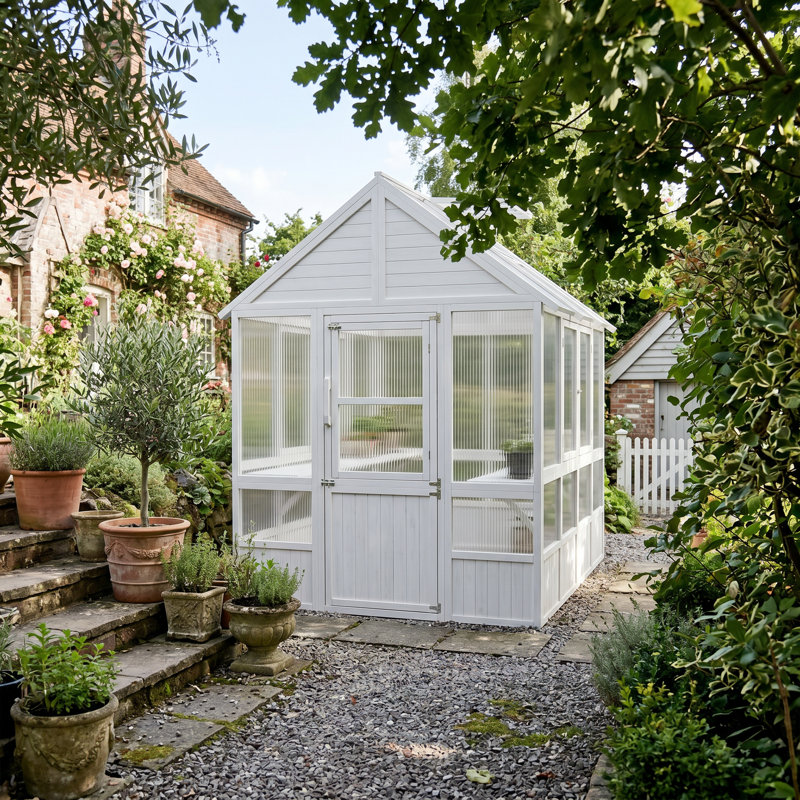 Serre en bois robuste avec panneaux en polycarbonate et évent de toit réglable - maison de jardin toute saison