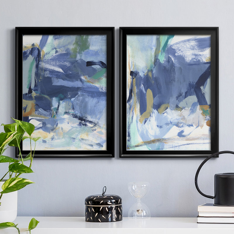 «Blue Room I», ensemble de 2 peintures sur toile encadrées, H 42,5 po x l 61 po x P 1 po, Cadre noir
