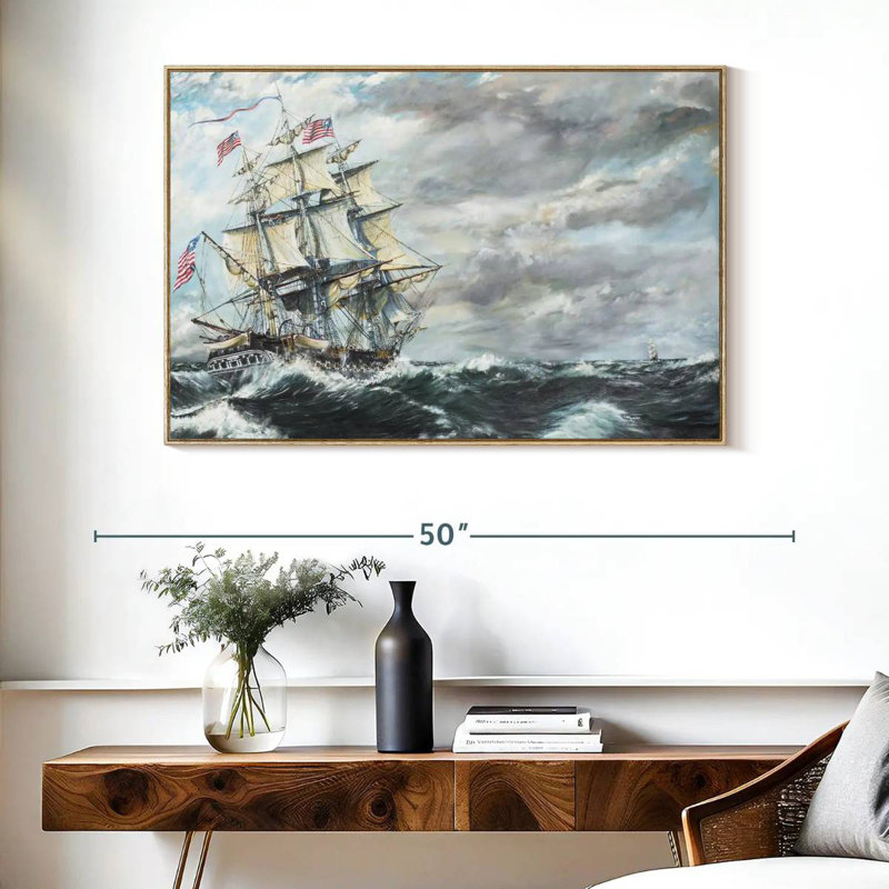 Tête de frégate USS Constitution pour frégate, Cadre flottant en bois naturel, 40 po x 27 po