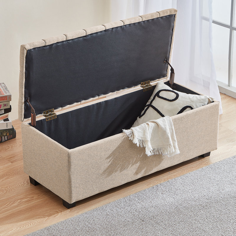 Banc de rangement rembourré 100% lin Heihachi, Beige