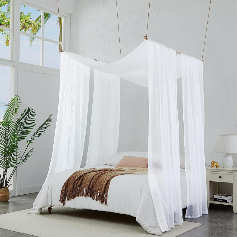 2 Bed Canopy Curtains Bundle. Canopy Bed Curtains Available in Sizes and Many Colours, White/White, Queen
