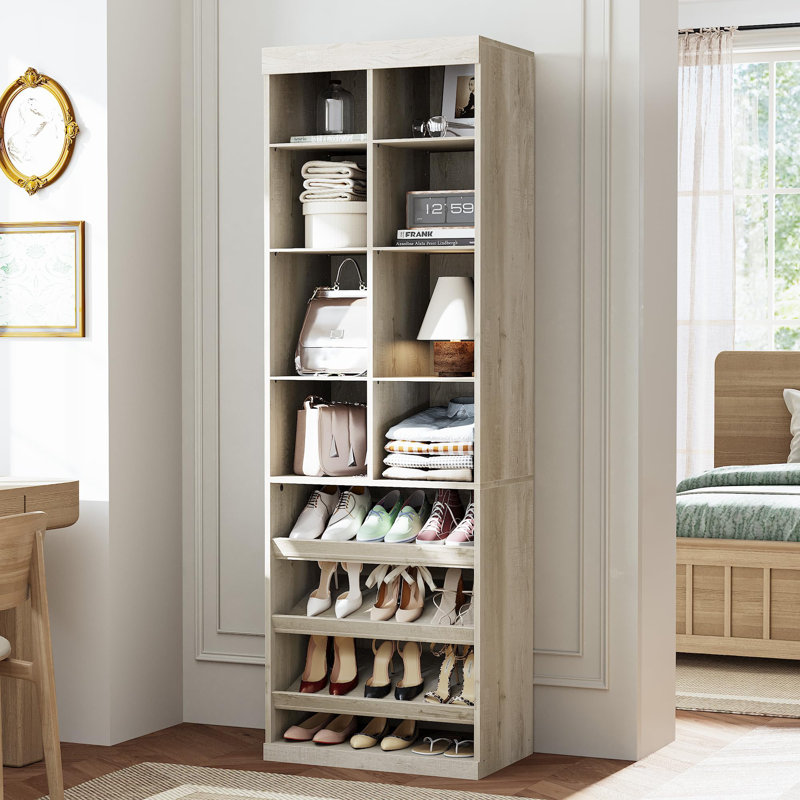 Armoire à chaussures 20 paires avec tablettes et casiers, Érable rustique