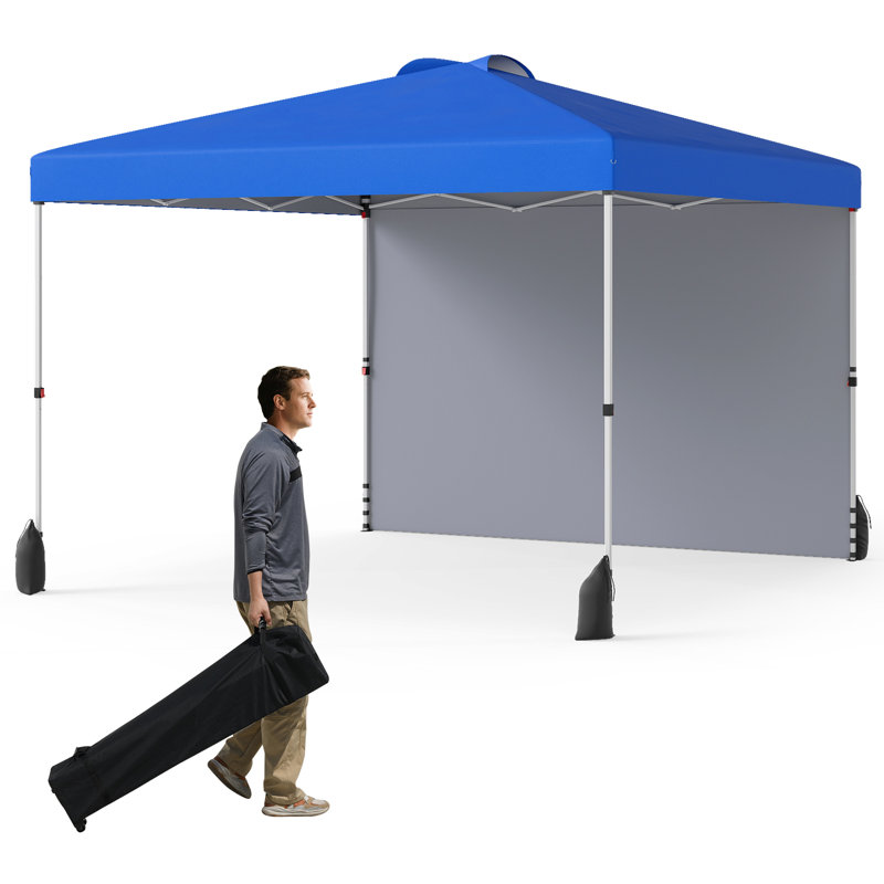 Outdoor 300 X 300 Cm Pop Up Blue Canopy Tent W/ 1 Sidewall & Wheeled Bag
