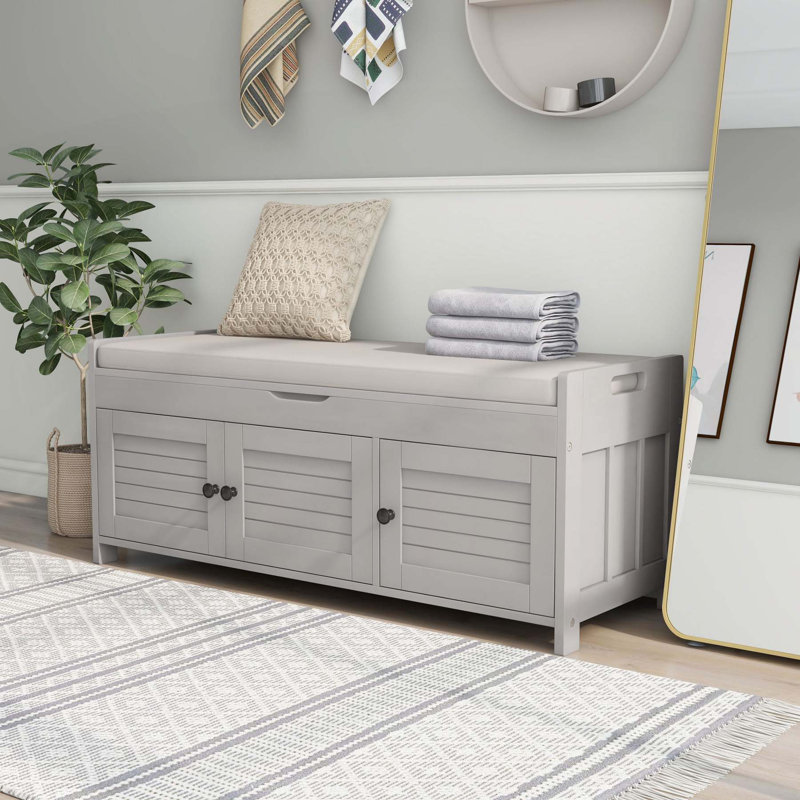 Rustic Storage Bench with Hidden Space and Multiple Functions for Home, Gray Wash