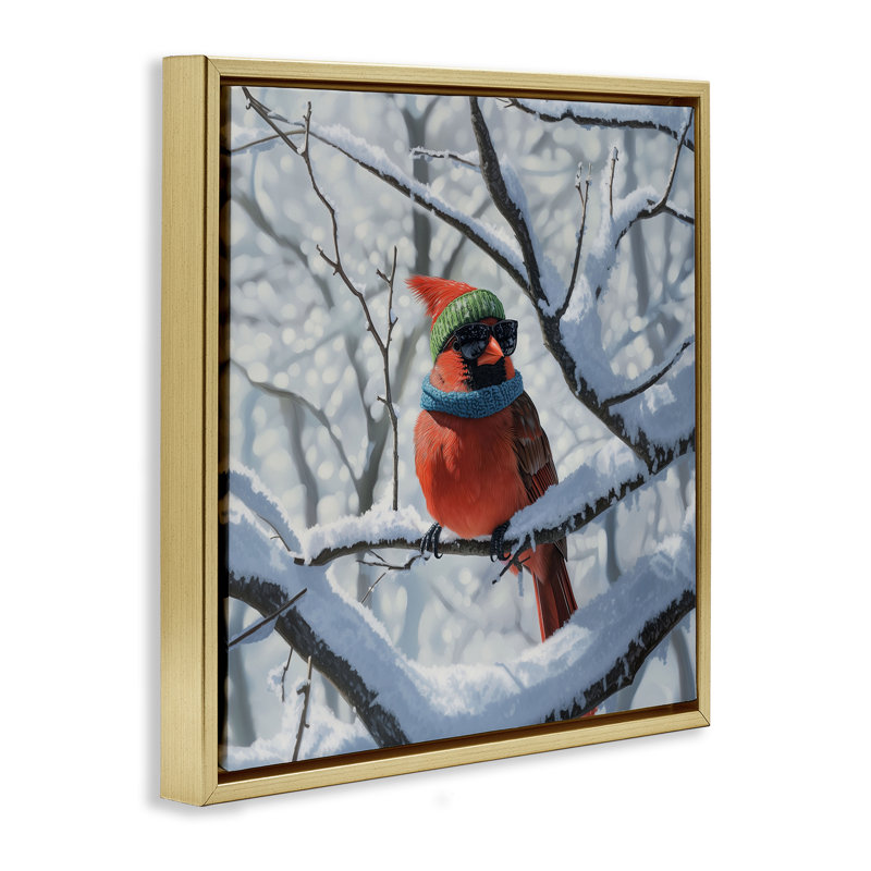 Cadre flottant Winter Cool Cardinal, design par Jim Baldwin, H 25 po x l 25 po, Cadre flottant métallique doré
