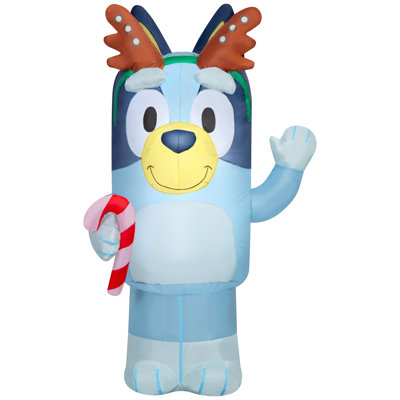 Airblown Bluey with Antlers Holding Candy Cane Bluey