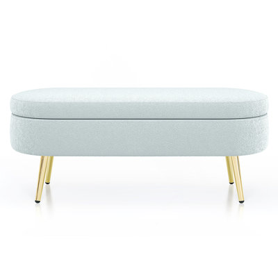 Banc de rangement ovale avec revêtement en flanelle et pieds en métal