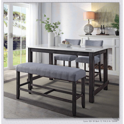 Grey and Weathered Espresso Counter Height Bench, Combining Rustic Charm with Comfortable Seating for Modern and Traditional Spaces.