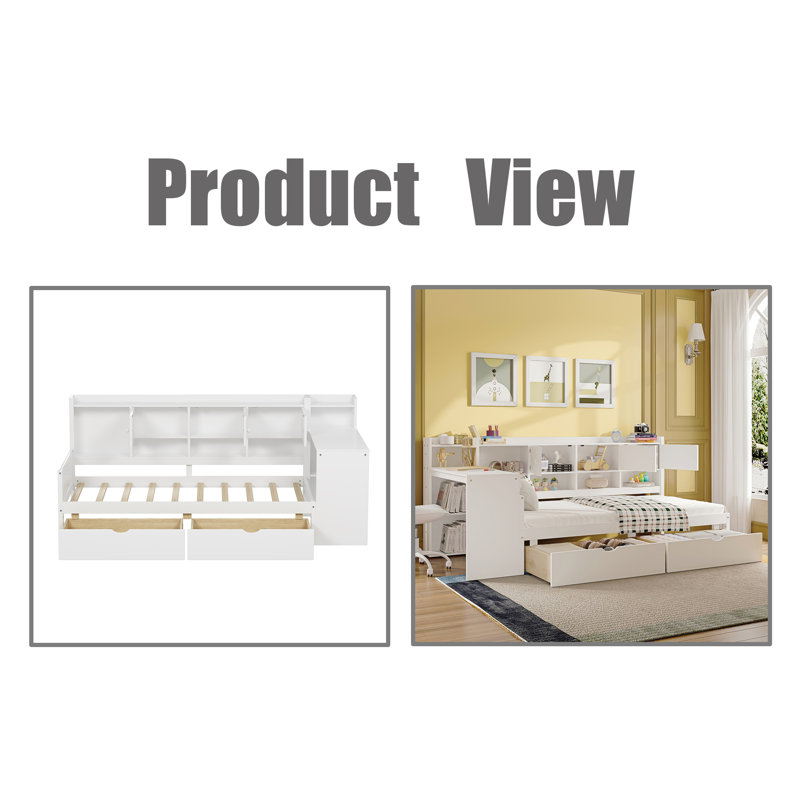 Lit de jour en bois en L, Lit simple, Blanc