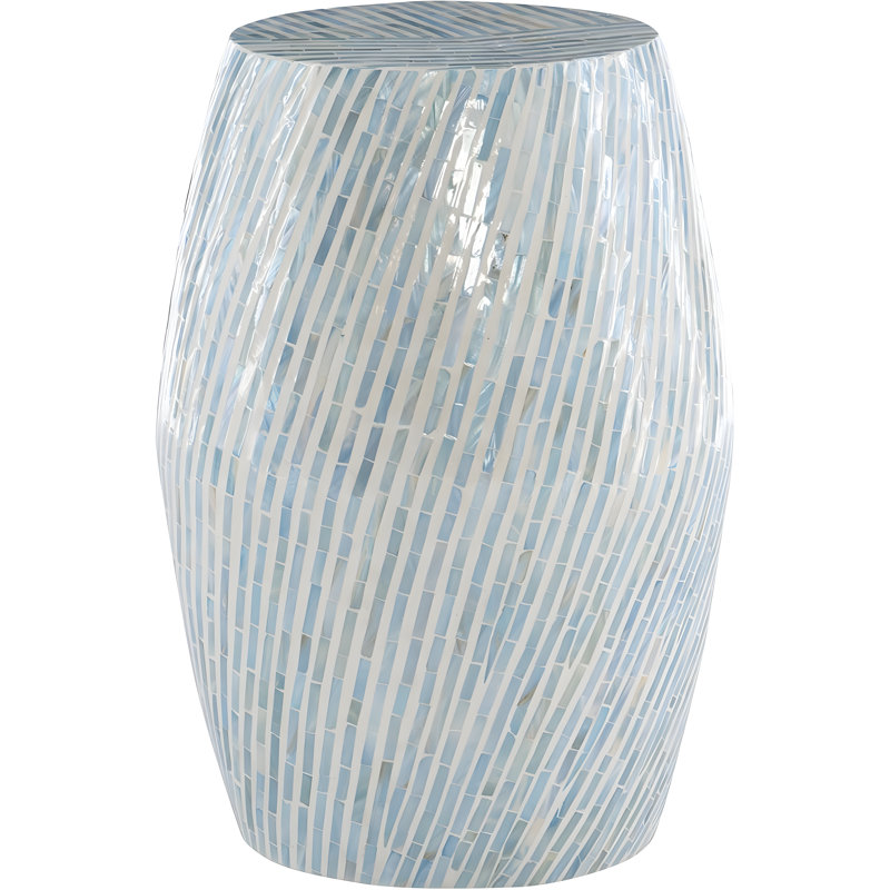 Stylish Capiz Shell Mosaic Accent Table With Drum Design, Fully Assembled, Supports 77Lbs, Ideal For Coffee Or Decorative Use